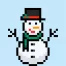 Cute Pixel Art snowman on Blue Background