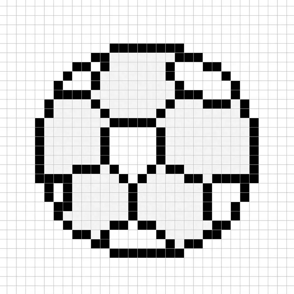 Un contorno del balón de fútbol en pixel art similar a una hoja de cálculo