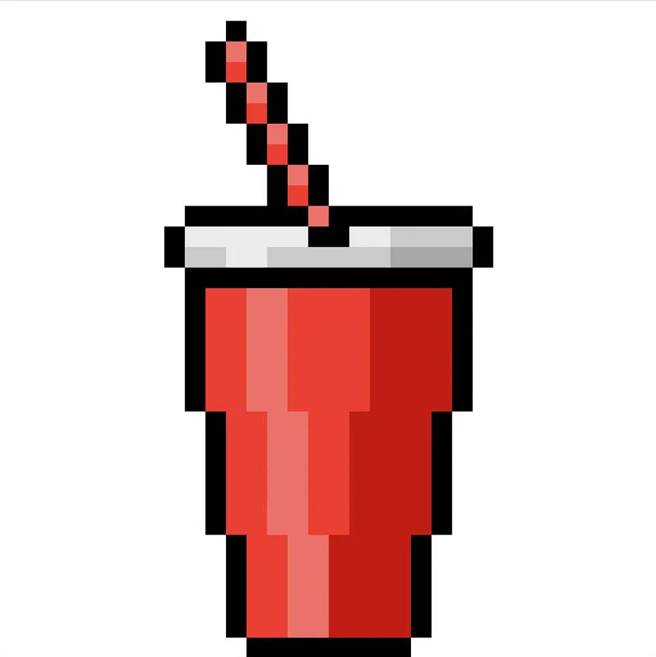 Refresco en pixel art kawaii sobre fondo transparente