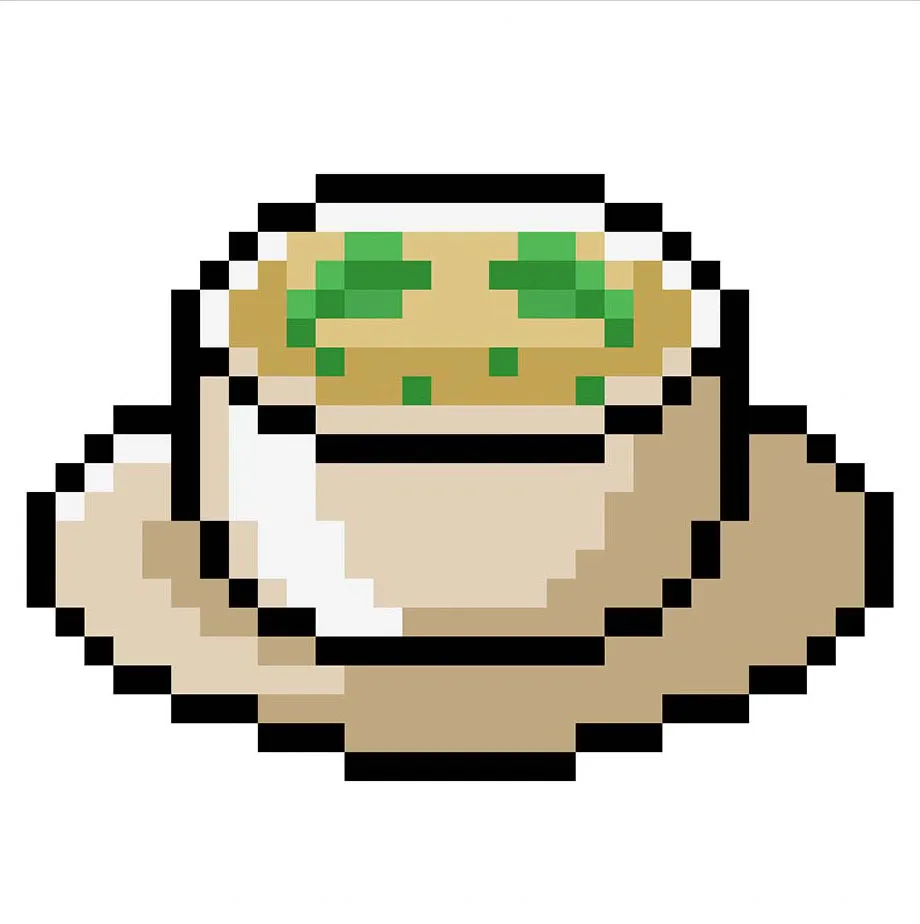 Sopa en pixel art kawaii sobre fondo transparente