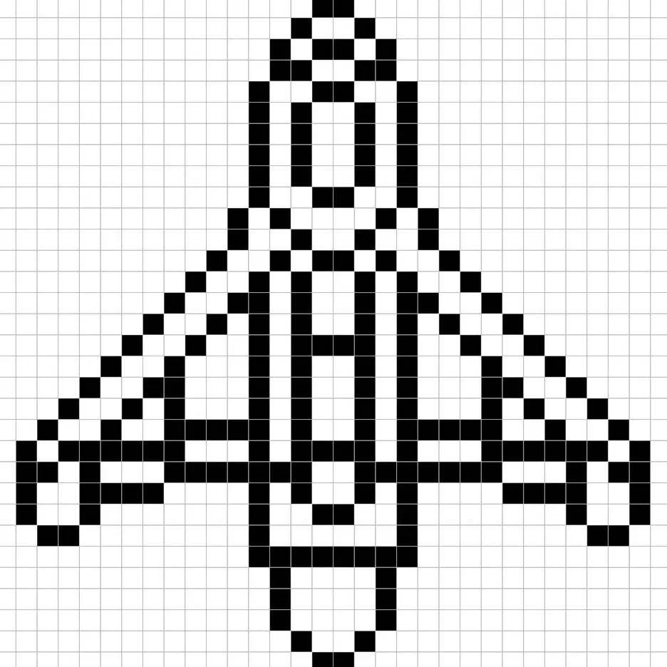 An outline of the pixel art spaceship grid similar to a spreadsheet