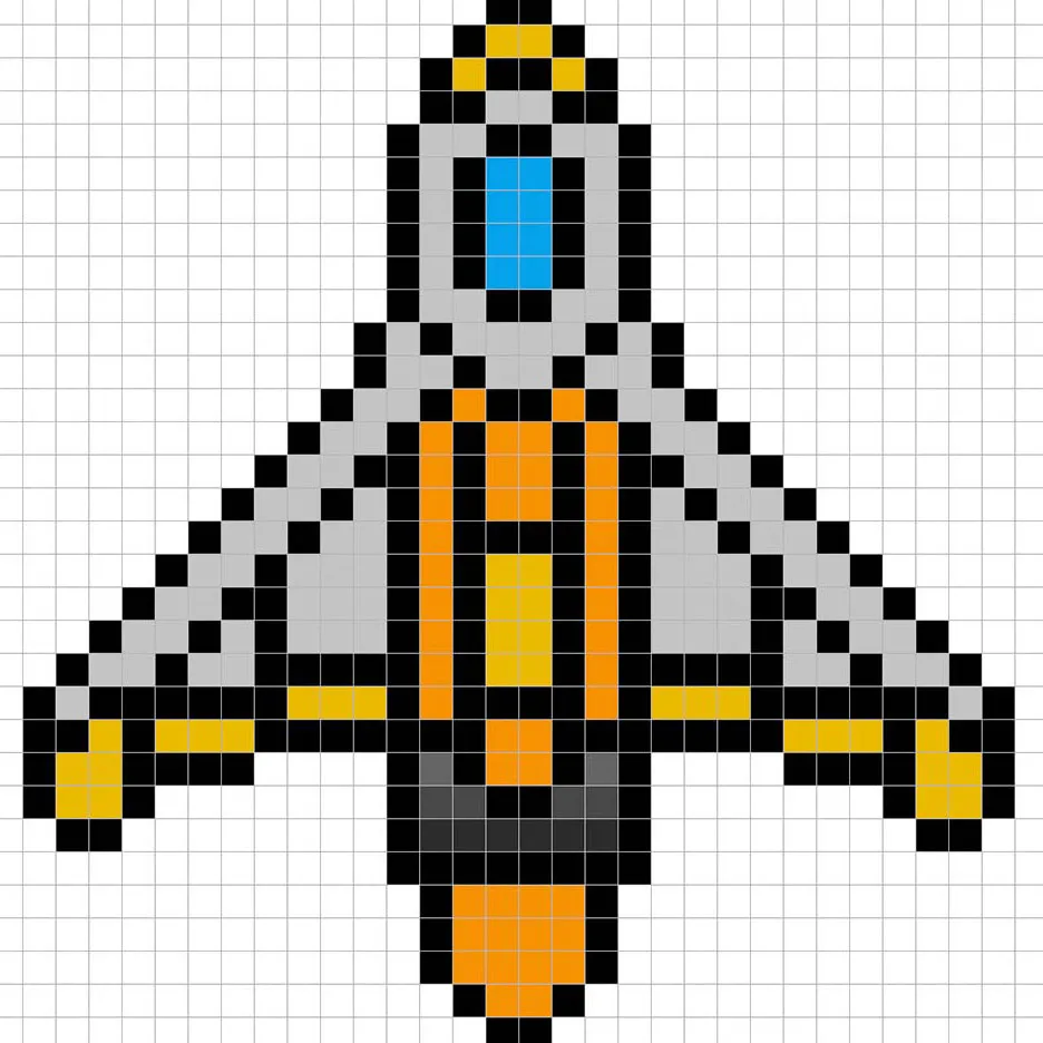 Simple pixel art spaceship with solid colors