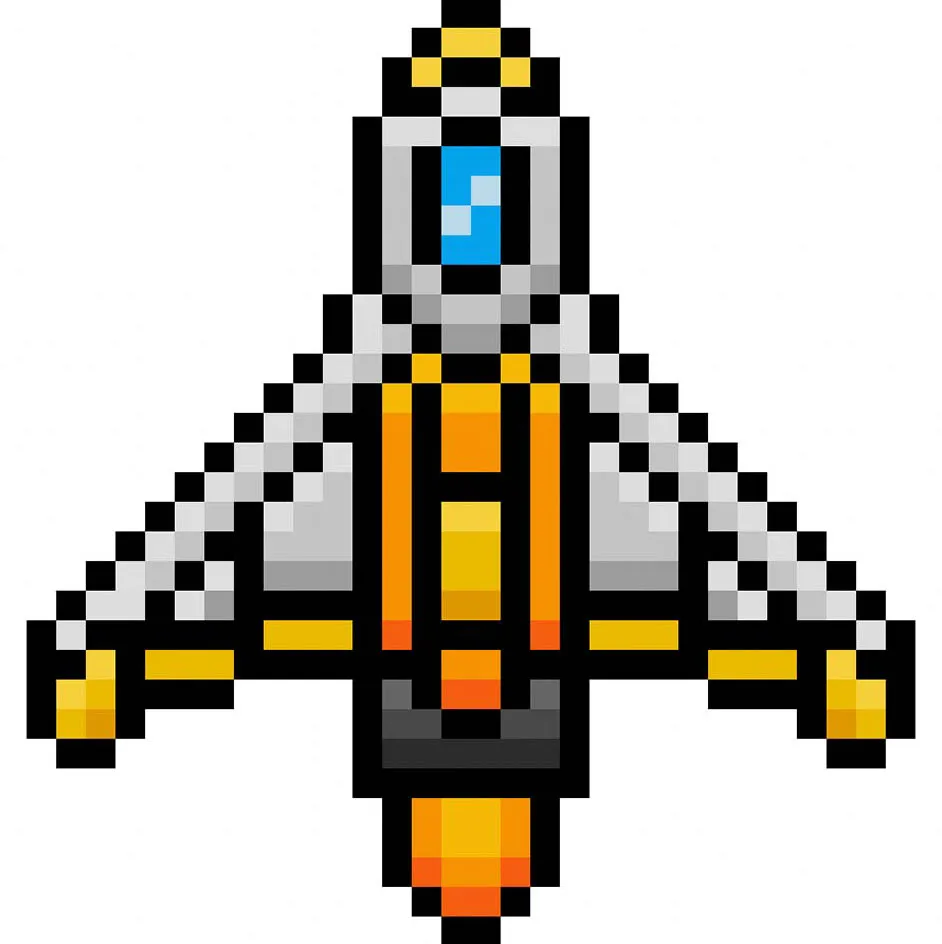 Kawaii pixel art spaceship on a transparent background