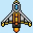 Cute Pixel Art spaceship on Blue Background