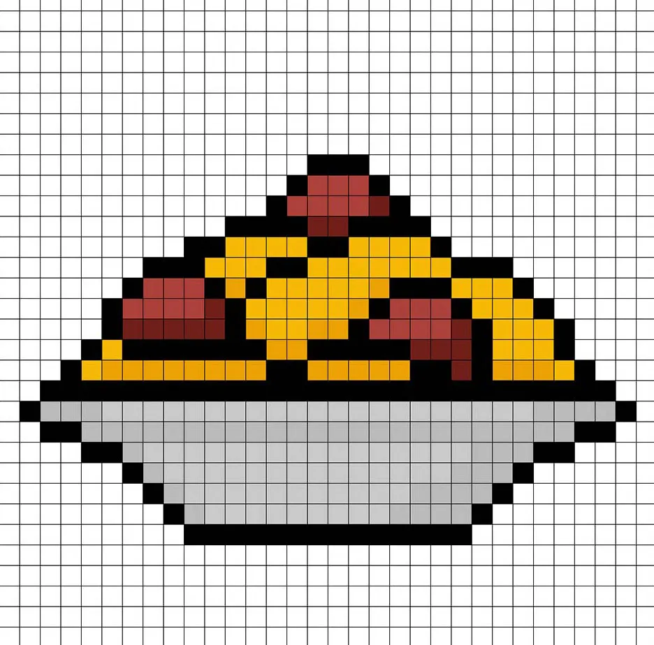 32x32 Pixel art spaghetti with shadows to give depth to the spaghetti