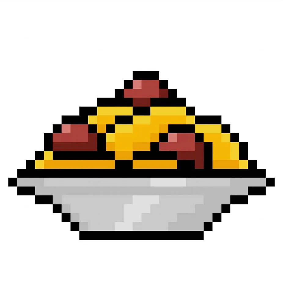 Kawaii pixel art spaghetti on a transparent background