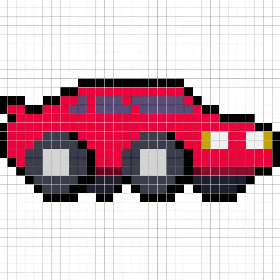 Voiture de sport en pixel art simple avec des couleurs unies