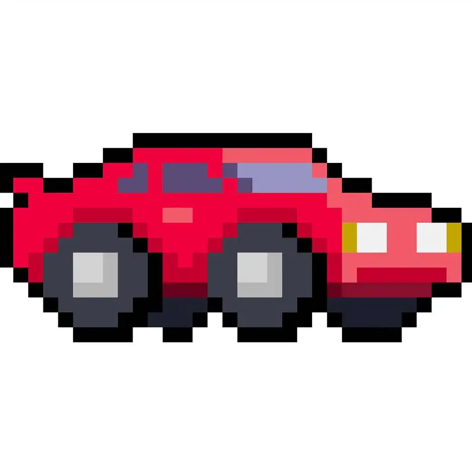 Coche deportivo en pixel art kawaii sobre un fondo transparente