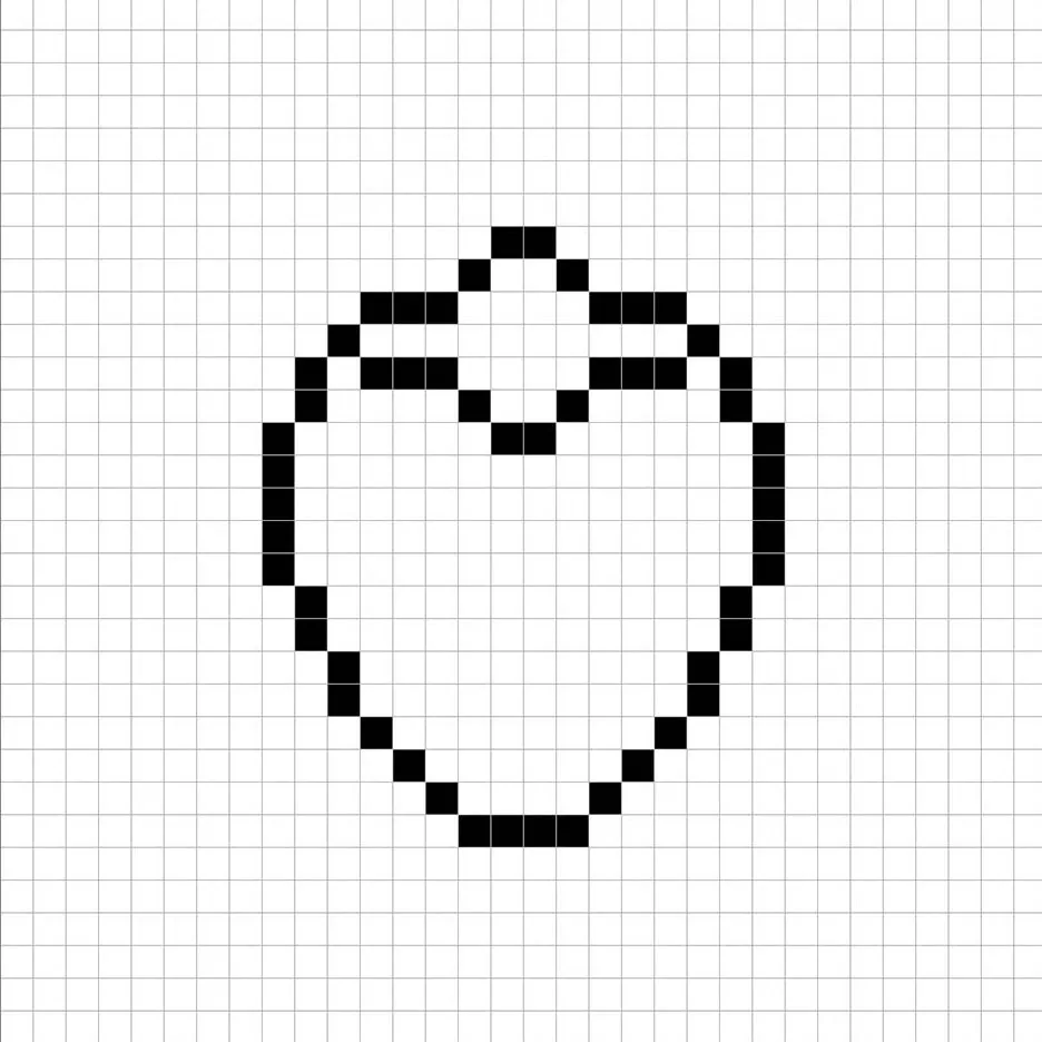 An outline of the pixel art strawberry grid similar to a spreadsheet