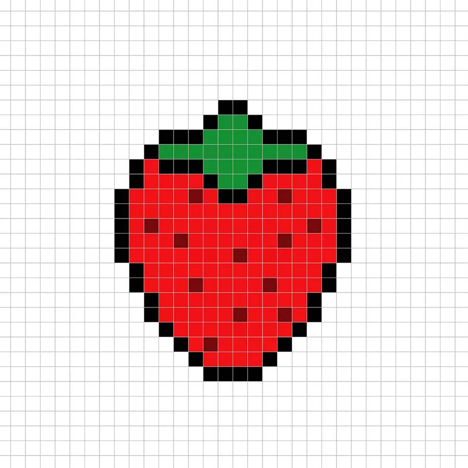 Simple pixel art strawberry with solid colors