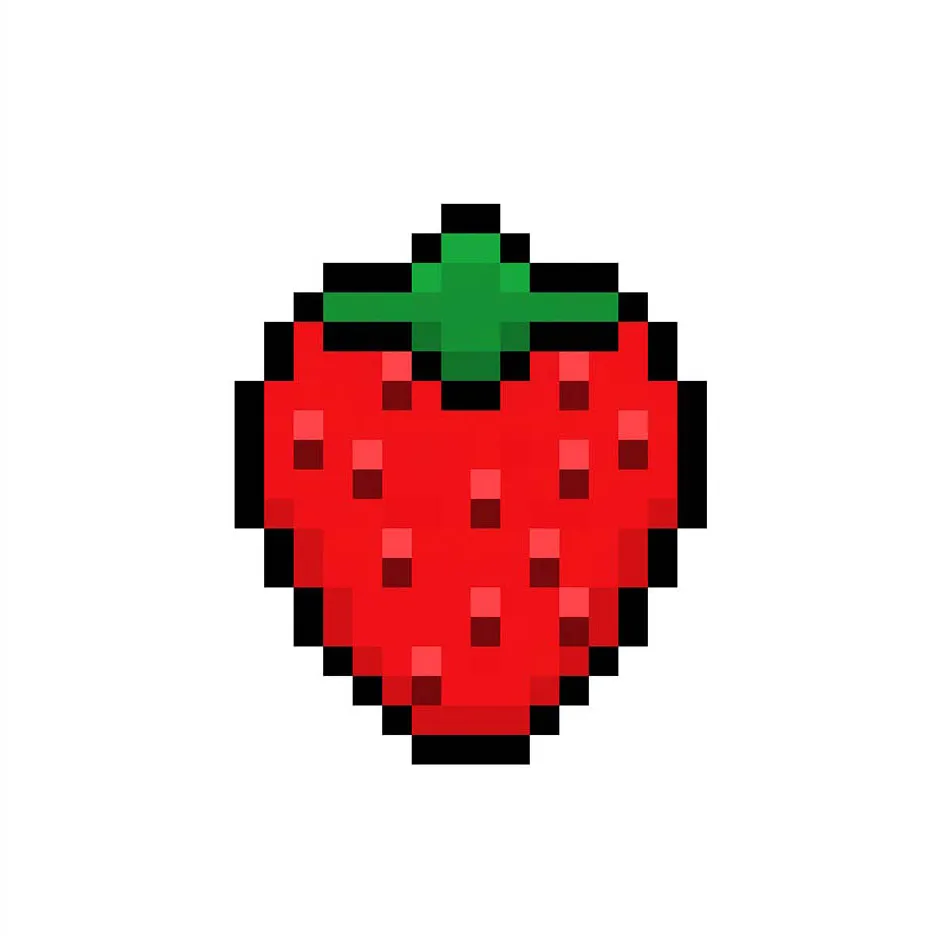 Kawaii pixel art strawberry on a transparent background