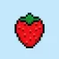 Cute Pixel Art strawberry on Blue Background