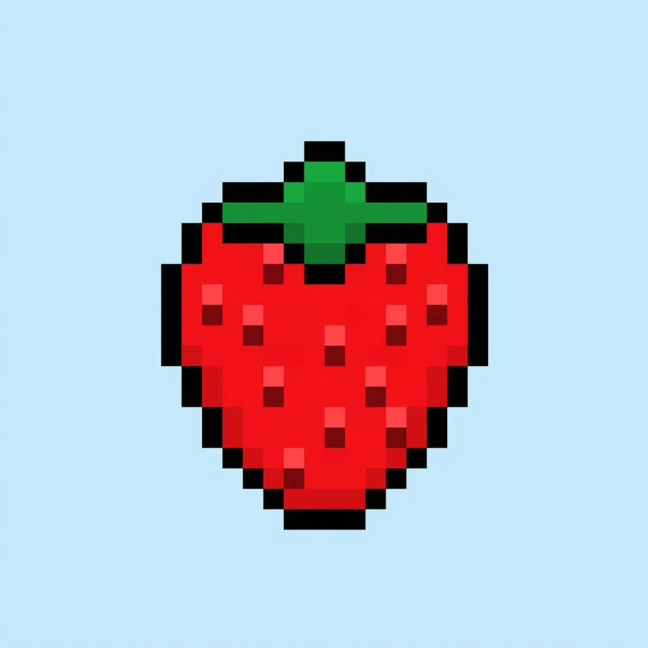 Fraise en pixel art mignonne sur un fond bleu