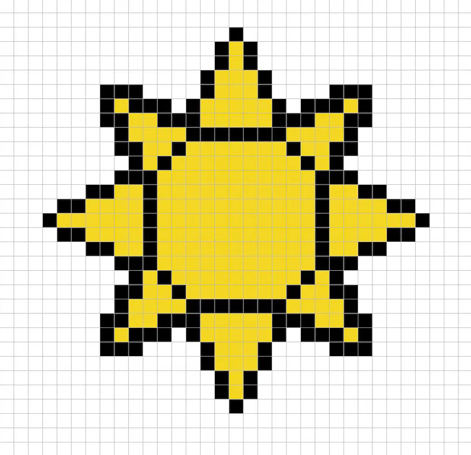 Sol en pixel art simple con colores sólidos