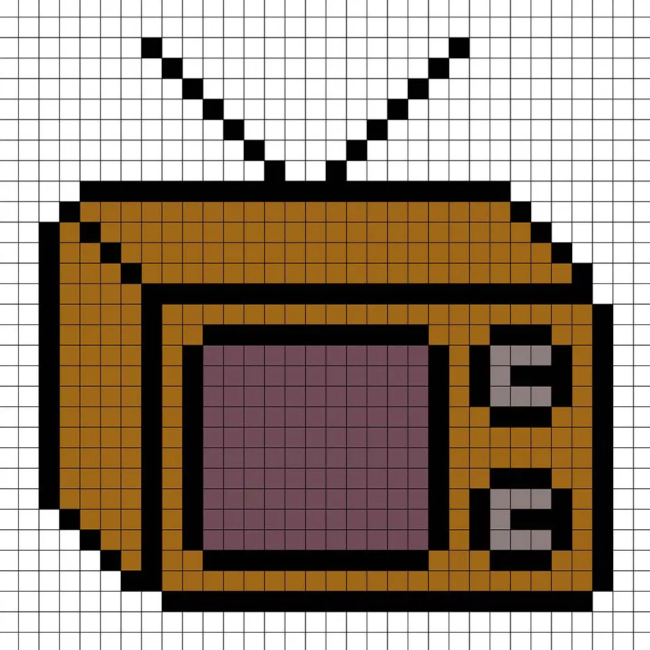 Televisión en pixel art simple con colores sólidos