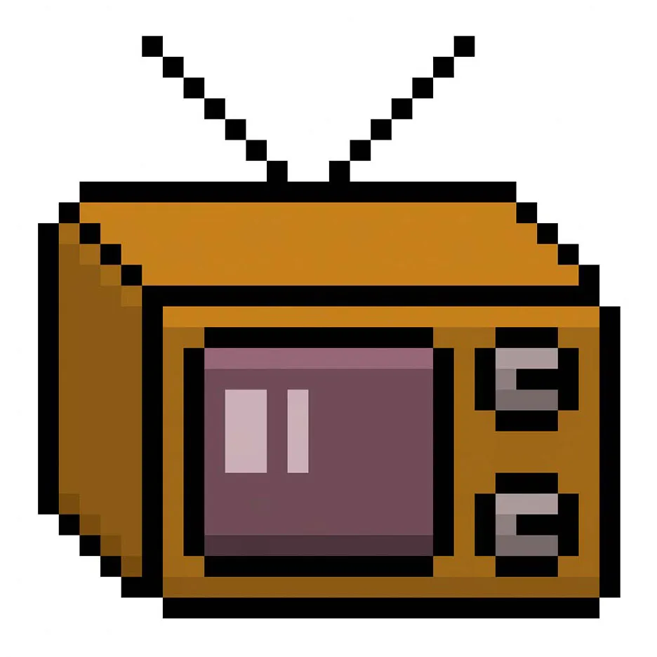 Televisión en pixel art kawaii sobre un fondo transparente