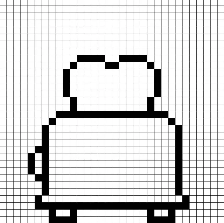 An outline of the pixel art toaster grid similar to a spreadsheet