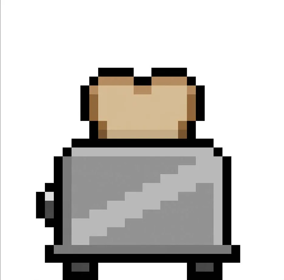 Kawaii pixel art toaster on a transparent background