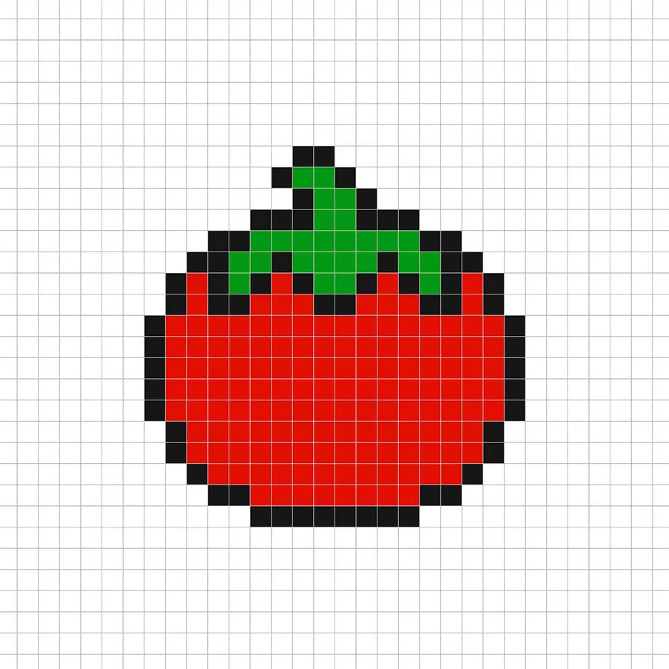 Tomate en pixel art simple con colores sólidos