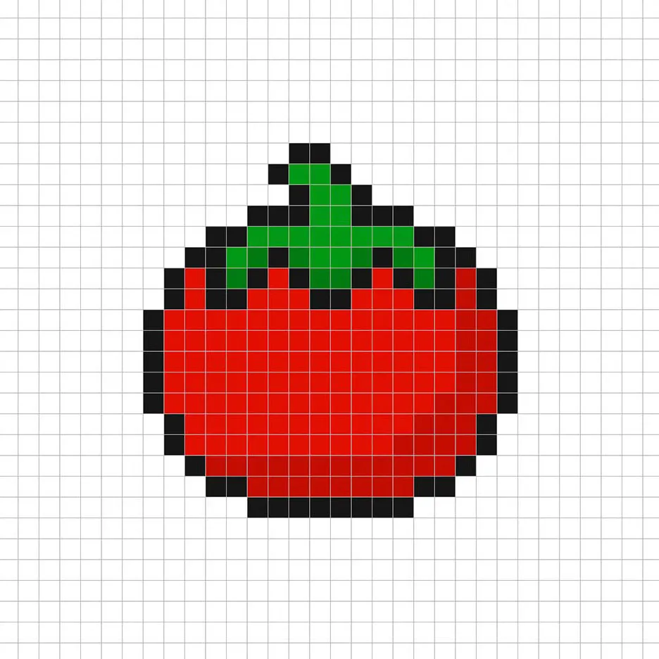 Tomate de 32x32 píxeles con sombras para darle profundidad al tomate