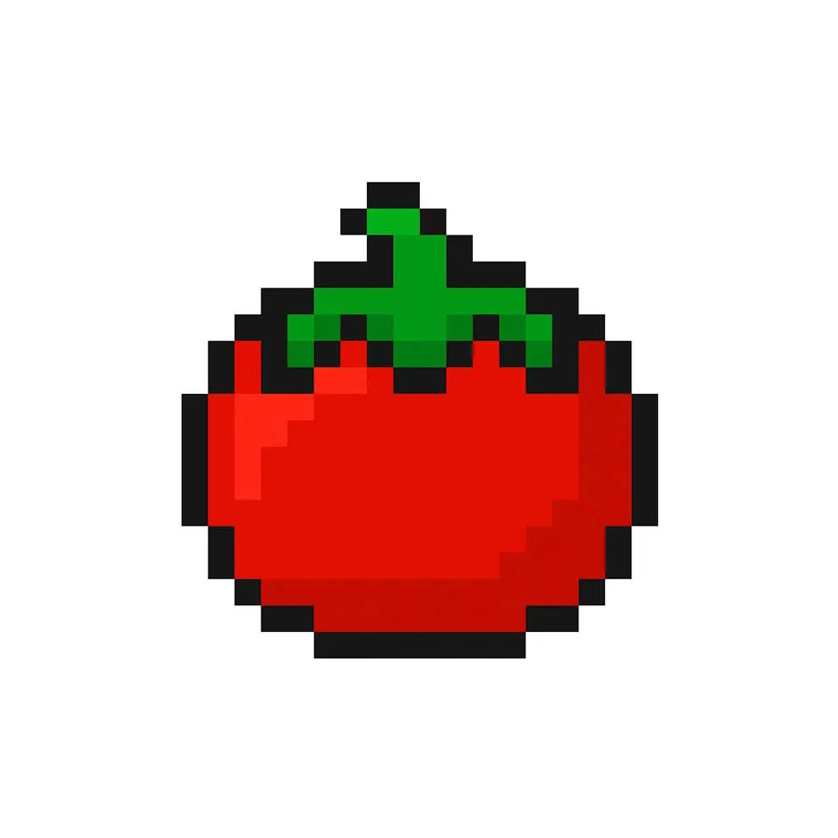 Tomate en pixel art kawaii sobre fondo transparente