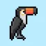 Cute Pixel Art toucan on Blue Background