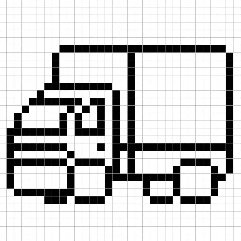 Un contorno de la cuadrícula del camión en pixel art similar a una hoja de cálculo