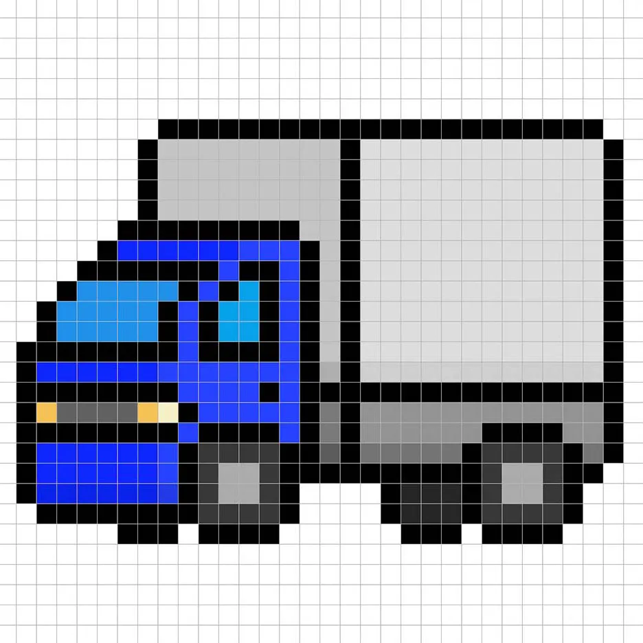 Camión de pixel art de 32x32 con sombras para darle profundidad al camión