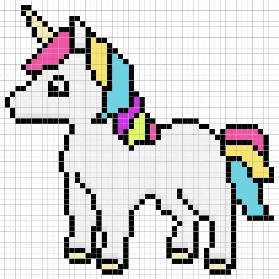 Unicornio en pixel art de 32x32 con sombras para dar profundidad al unicornio