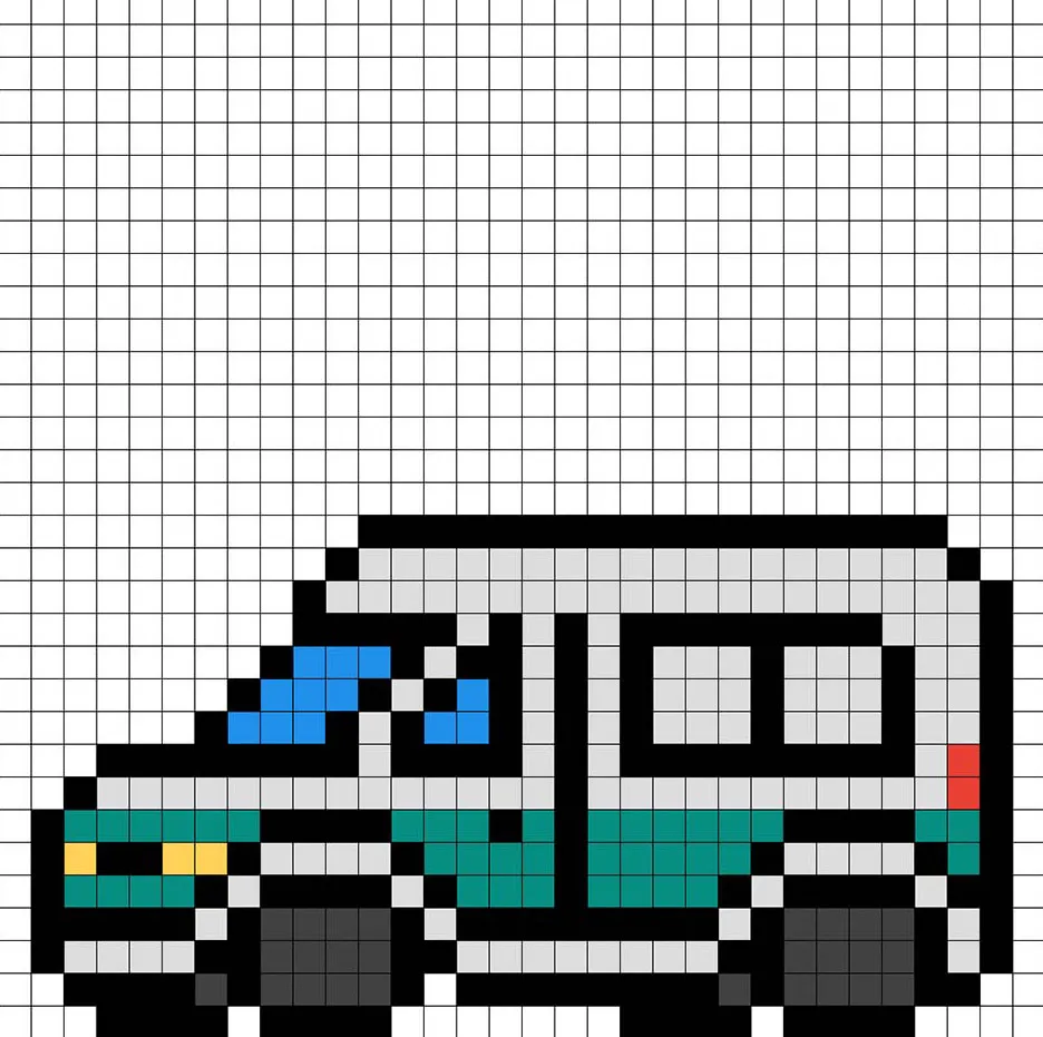 Furgoneta simple en pixel art con colores sólidos