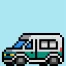 Cute Pixel Art van on Blue Background