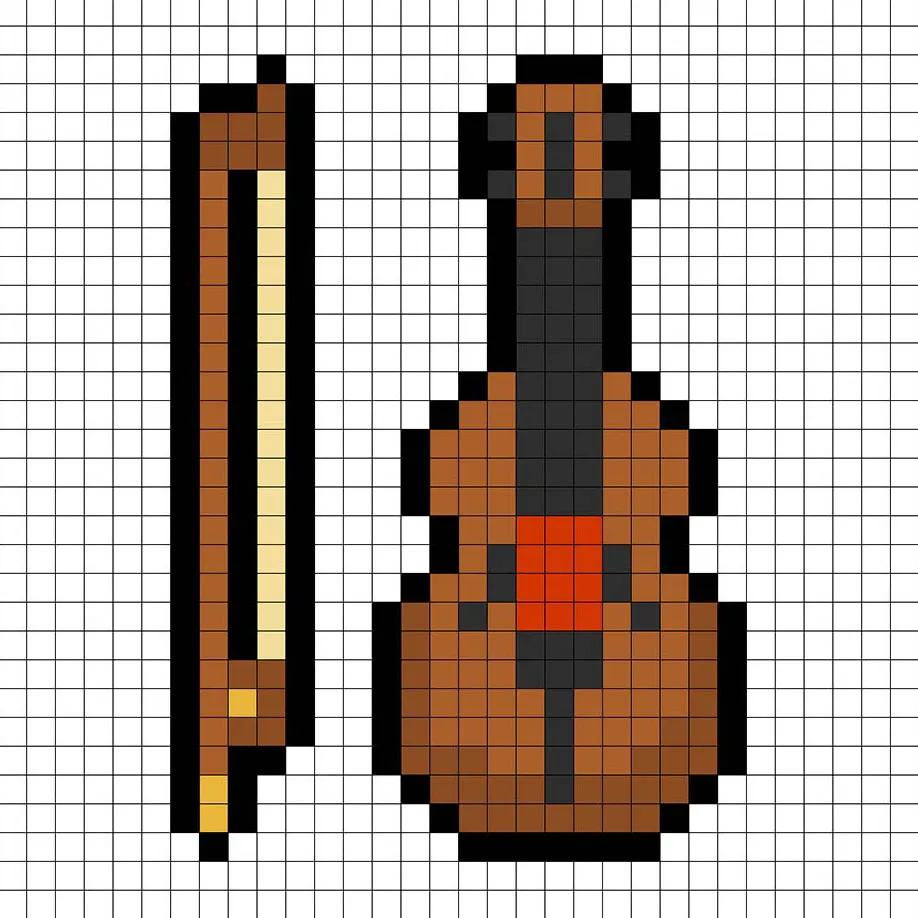 Violín en pixel art de 32x32 píxeles con sombras para dar profundidad a el violín