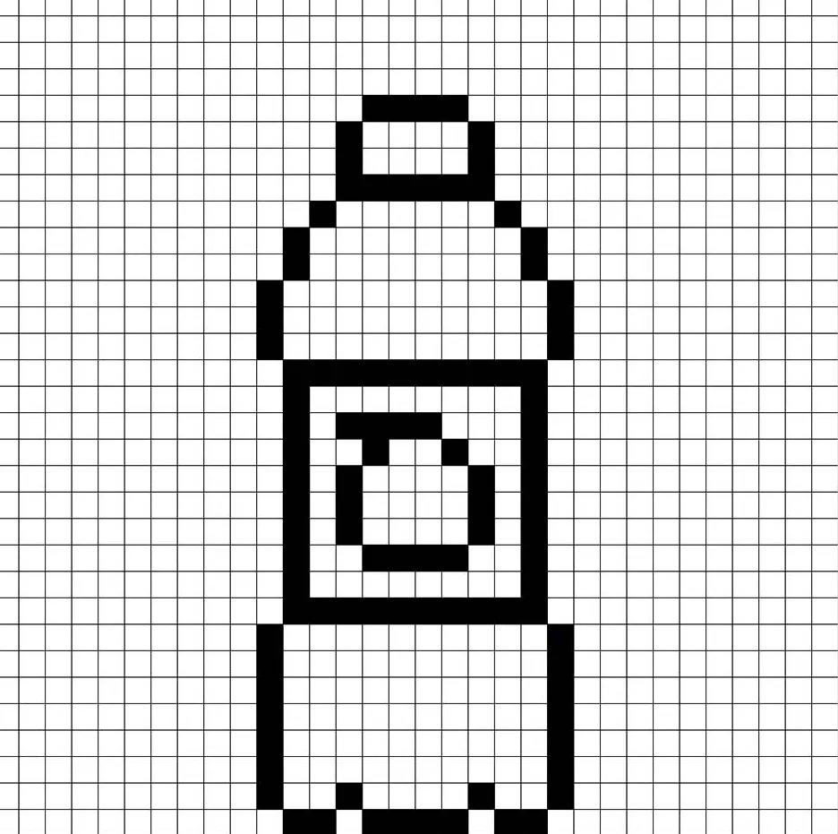 An outline of the pixel art water bottle grid similar to a spreadsheet