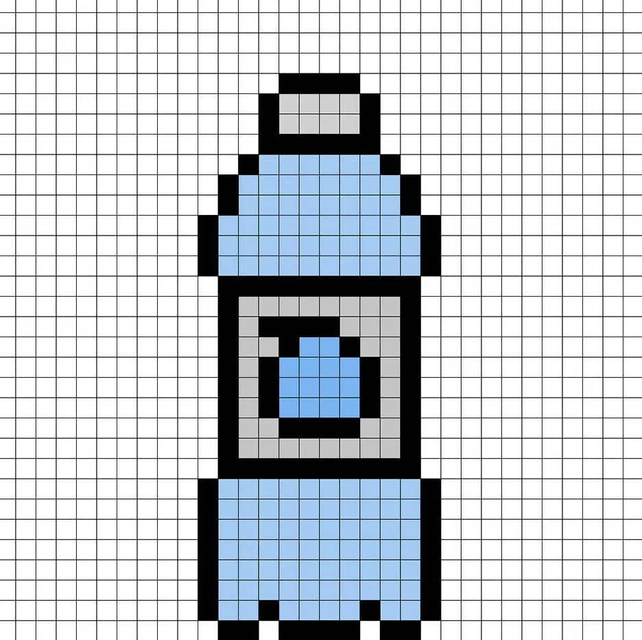 Simple pixel art water bottle with solid colors