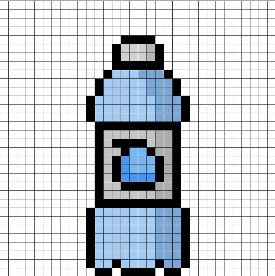 32x32 Pixel art water bottle with shadows to give depth to the water bottle