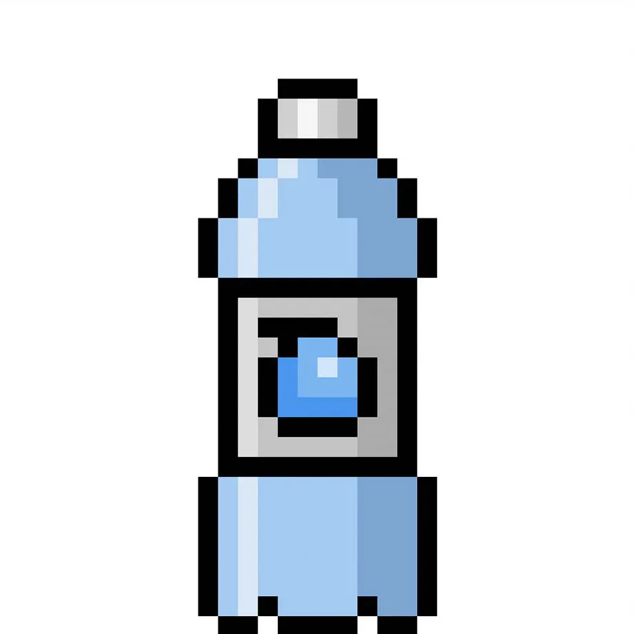 Kawaii pixel art water bottle on a transparent background