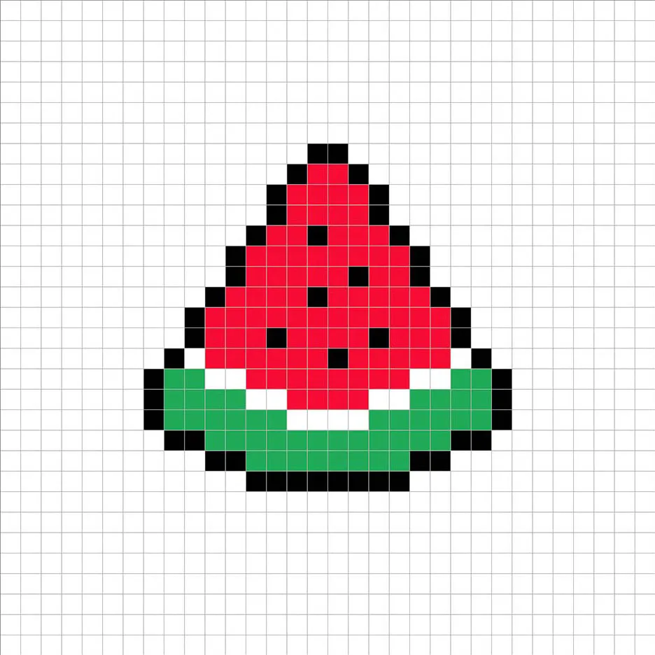 Pastèque en pixel art simple avec des couleurs unies