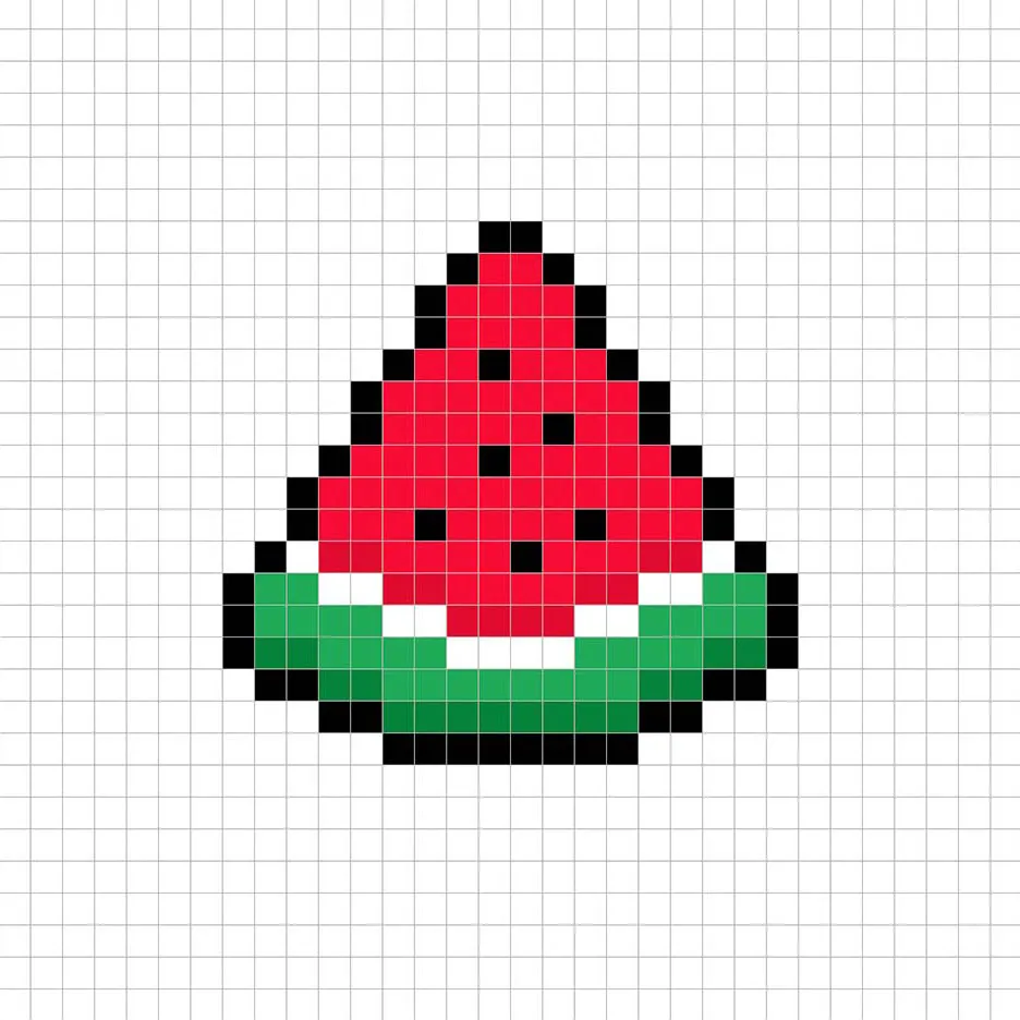 32x32 Pixel-Art-Wassermelone mit Schatten, um der Wassermelone Tiefe zu verleihen