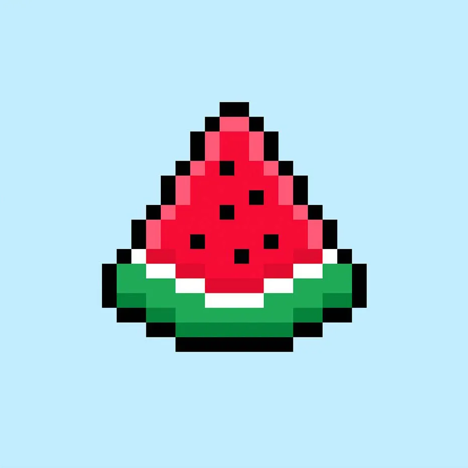 Niedliche Pixel-Art-Wassermelone auf blauem Hintergrund