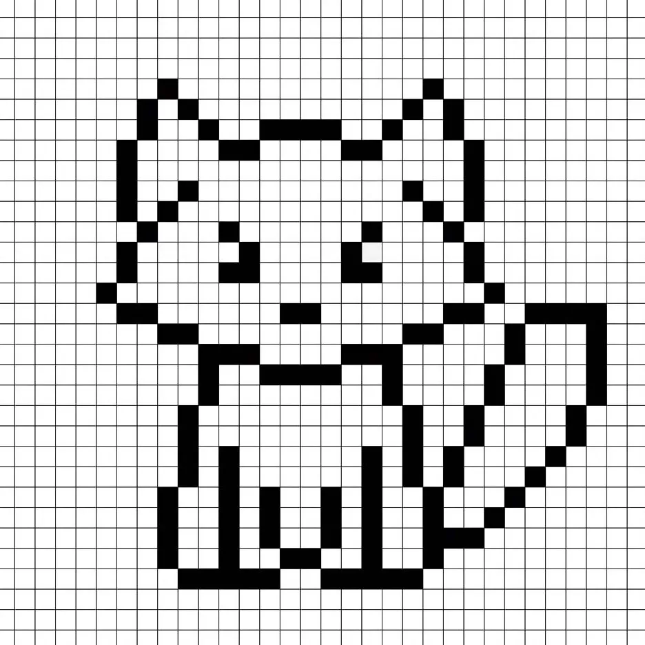 An outline of the pixel art wolf grid similar to a spreadsheet