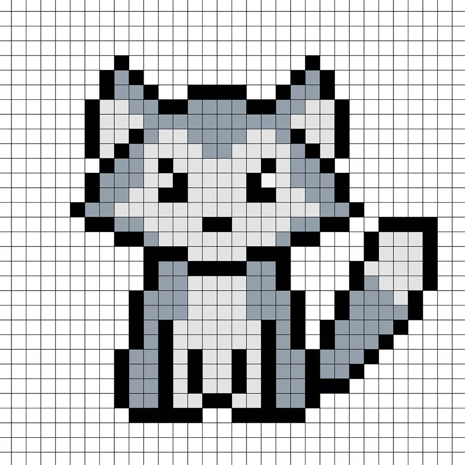 Lobo en pixel art simple con colores sólidos