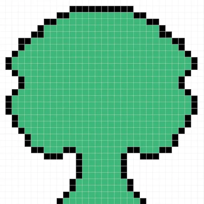 Arbre en pixel art simple avec des couleurs unies