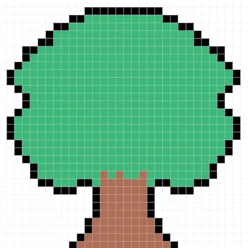 Une version de l'arbre en pixel art avec des couleurs unies