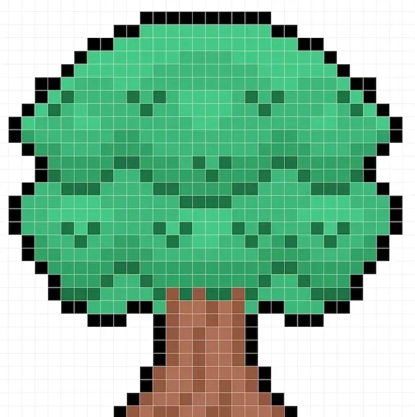 Ajoutez quelques détails fins avec un vert plus foncé pour les feuilles de le arbre en pixel art