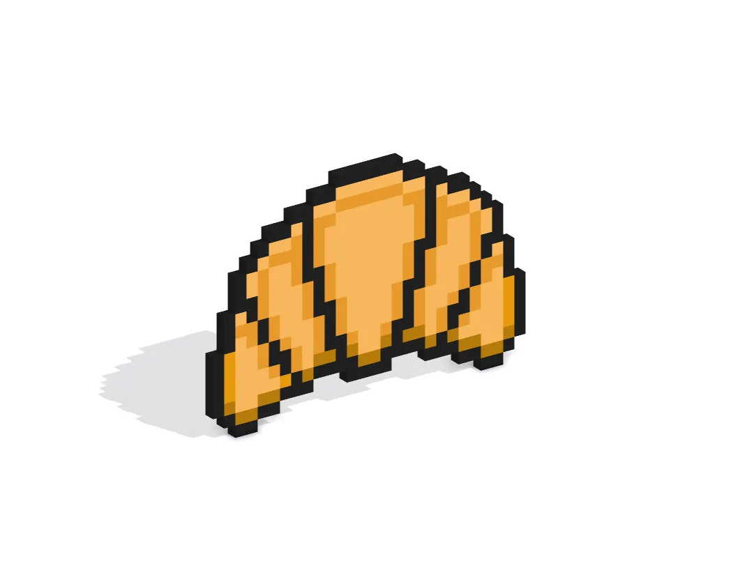 Croissant en pixel art 3D