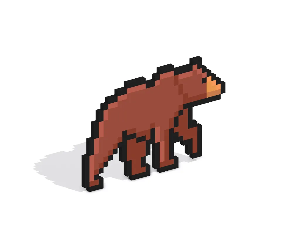 3D Pixel Art Grizzly Bear