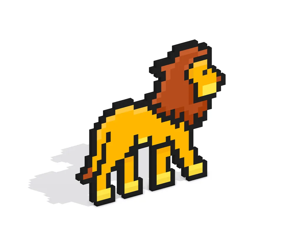 Lion en pixel art 3D