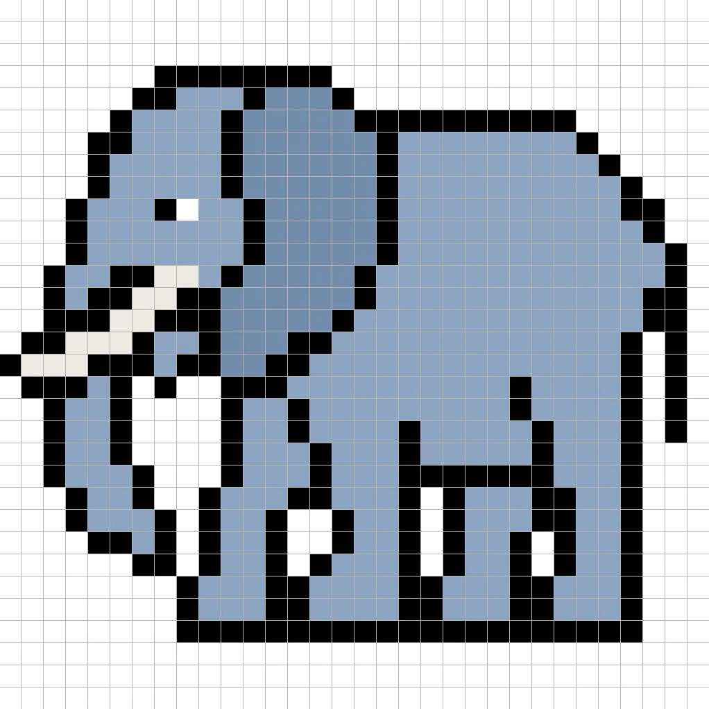 Elefante africano en pixel art simple con colores sólidos