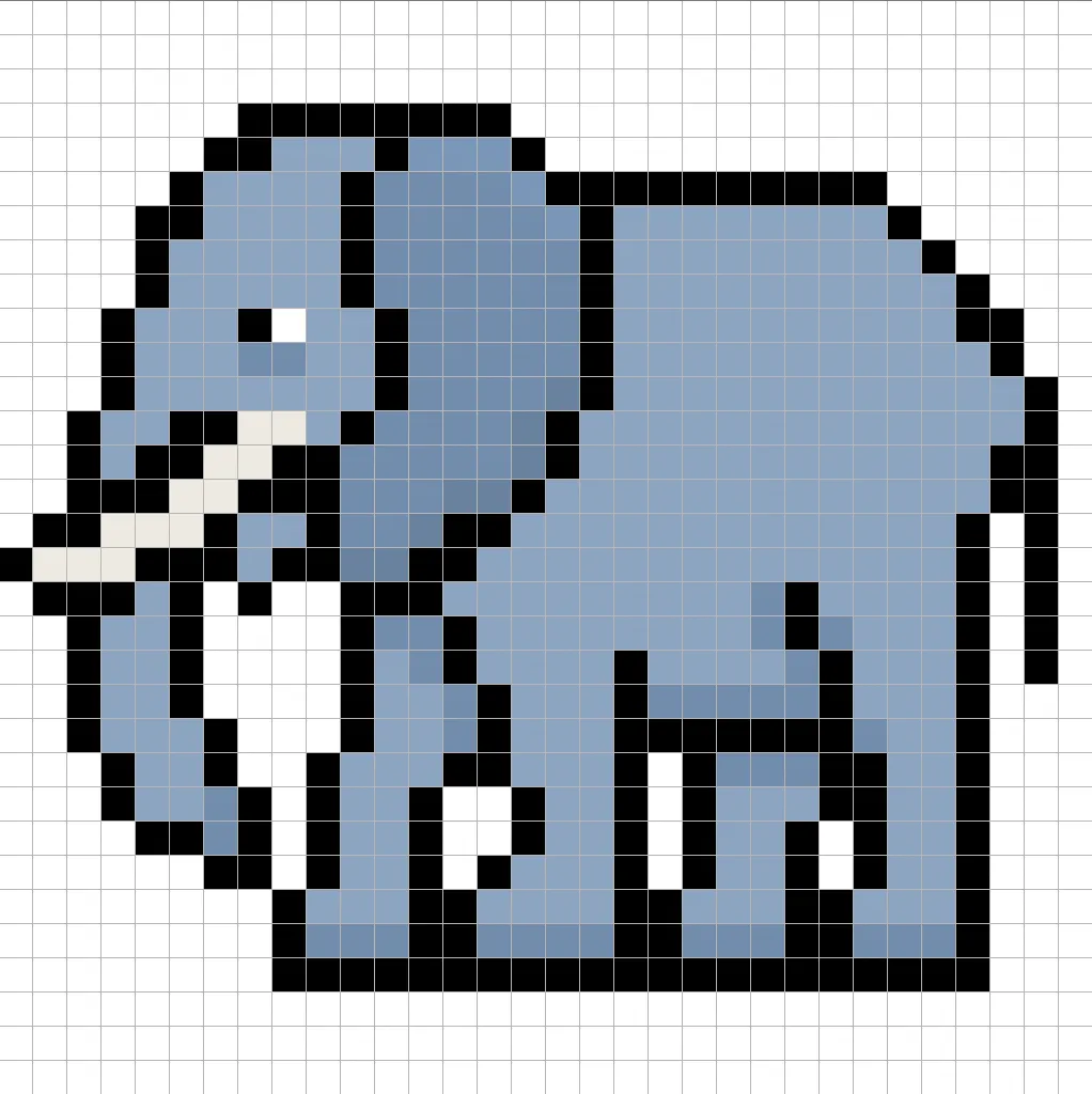 Elefante africano en pixel art de 32x32 con sombras para darle profundidad al elefante africano