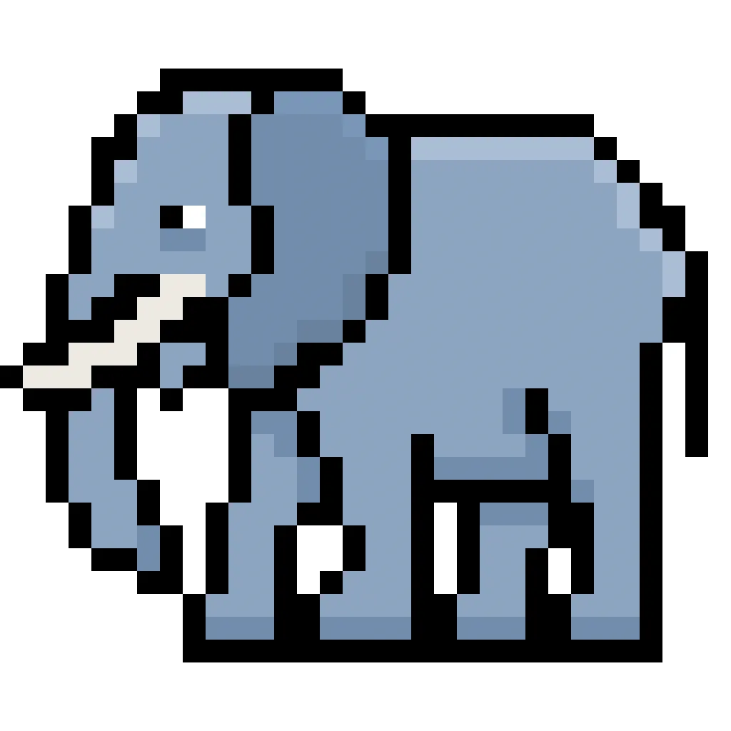 Kawaii pixel art African elephant on a transparent background